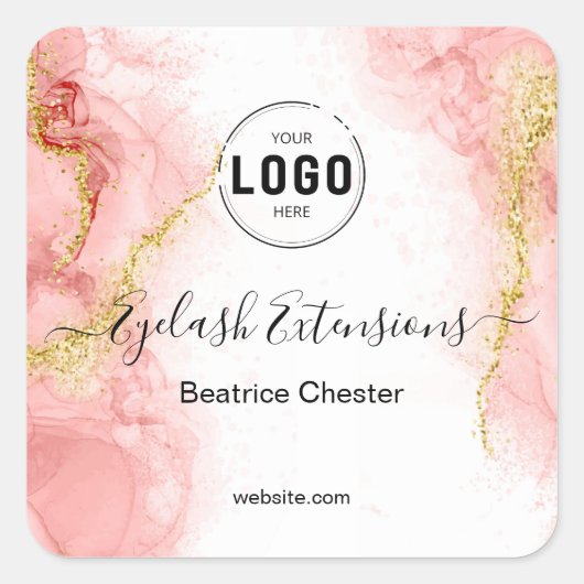 Logo Blush Roze Goud Agate typografie haar make-up Vierkante Sticker (Voorkant)
