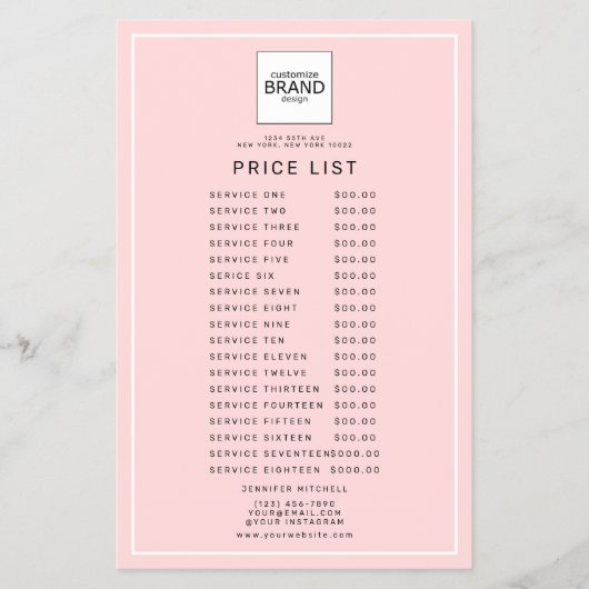 Logo Blush roze schoonheidsprijs-servicelijst Flyer (Voorkant)