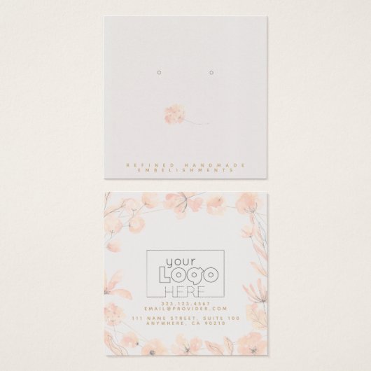 Logo Blush Waterverf Floral Earring Display Card Vierkante Visitekaartjes (Voorkant /achterkant)