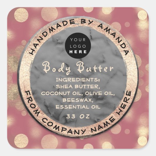 Logo Body Balm Butter Cosmetic Gold Confetti Blus Vierkante Sticker (Voorkant)