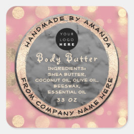 Logo Body Balm Butter Cosmetic Gold Confetti Grey Vierkante Sticker