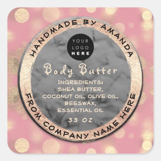 Logo Body Balm Butter Cosmetic Gold Confetti Grey Vierkante Sticker (Voorkant)