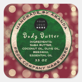Logo Body Balm Butter Cosmetic Gold Confetti Red Vierkante Sticker