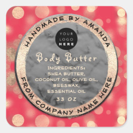 Logo Body Balm Butter Cosmetic Gold Confetti Roos Vierkante Sticker
