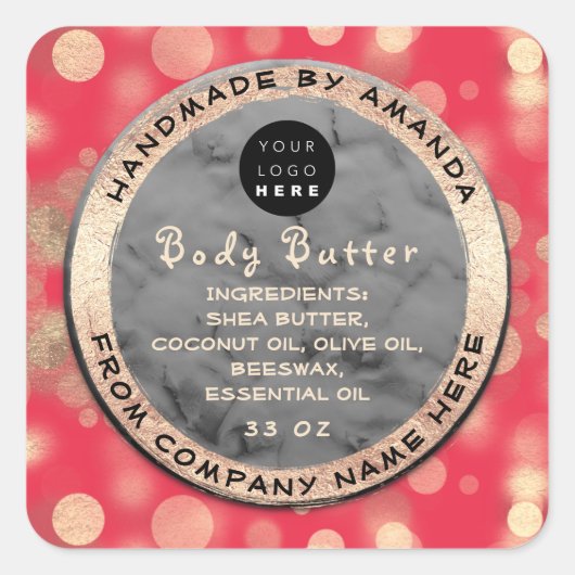 Logo Body Balm Butter Cosmetic Gold Confetti Roos Vierkante Sticker (Voorkant)
