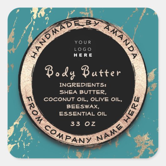 Logo Body Balm Butter Cosmetic Gold Lijst Blauwgro Vierkante Sticker (Voorkant)