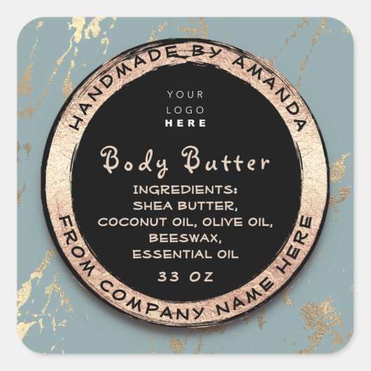 Logo Body Balm Butter Cosmetic Gold Lijst Grey Vierkante Sticker (Voorkant)