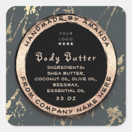 Logo Body Balm Butter Cosmetic Gold Lijst Grey Vierkante Sticker