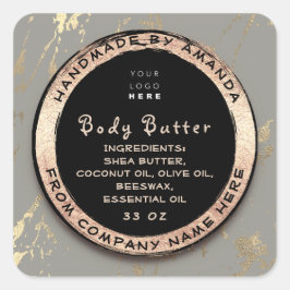 Logo Body Balm Butter Cosmetic Gold Lijst Grey Vierkante Sticker