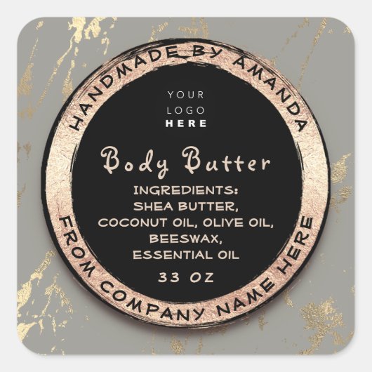Logo Body Balm Butter Cosmetic Gold Lijst Grey Vierkante Sticker (Voorkant)