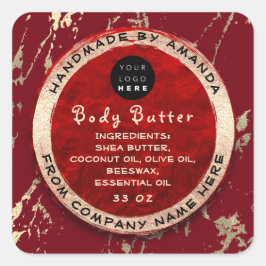 Logo Body Balm Butter Cosmetic Gold Ruby Burgundy Vierkante Sticker