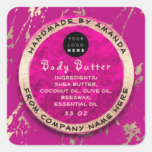Logo Body Balm Butter Cosmetic Gold Ruby Pinky Vierkante Sticker (Voorkant)