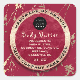Logo Body Balm Butter Cosmetic Gold Ruby Red Vierkante Sticker