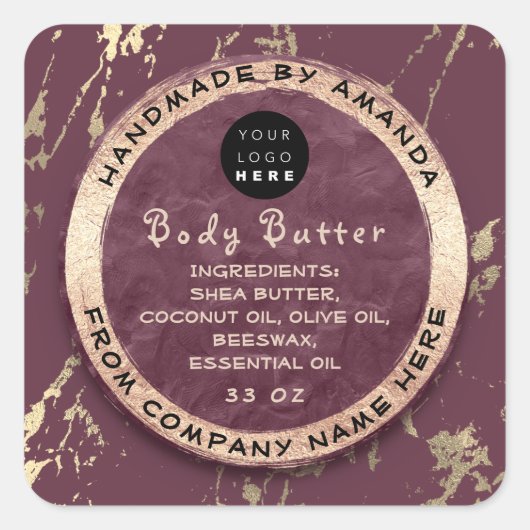 Logo Body Balm Butter Cosmetic Roos Gold Vierkante Sticker (Voorkant)