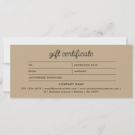 Logo Boho Beige Script Modern Gift Certificate (Voorkant)