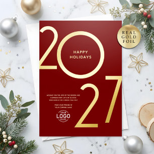 Logo Bordeaux Moderne Zakelijke Kerstkaart Goud Folie Uitnodiging