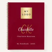 Logo bordeauxrood gouden monogram bedrijf notitieboek (Voorkant)