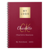 Logo bordeauxrood gouden monogram bedrijf notitieboek (Voorkant)