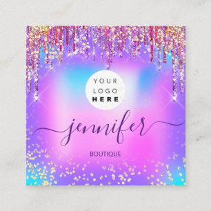 Logo Boutique Shop Glitter Drift Holograaf Roze Vierkante Visitekaartje