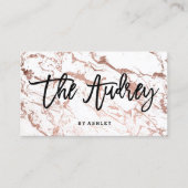 Logo boutique typografie roos goud witte marmer visitekaartje (Voorkant)