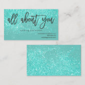 Logo brandend blauwgroen glitter confetti bruiloft visitekaartje (Voorkant / Achterkant)