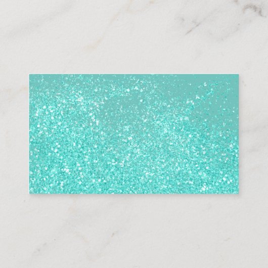 Logo brandend blauwgroen glitter confetti bruiloft visitekaartje (Achterkant)