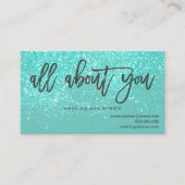 Logo brandend blauwgroen glitter confetti bruiloft visitekaartje (Voorkant)