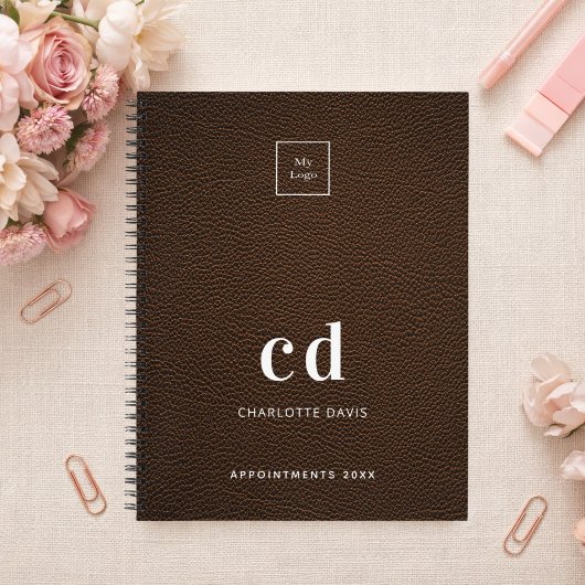 Logo bruin leer monogram initiaal bedrijf notitieboek