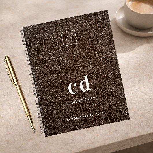 Logo bruin leer monogram initiaal bedrijf planner