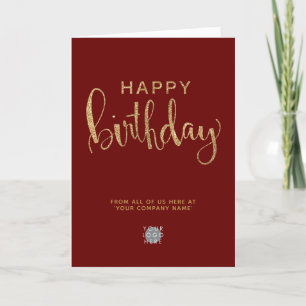 Logo Burgundy Elegant Faux Gold Happy Birthday Kaart