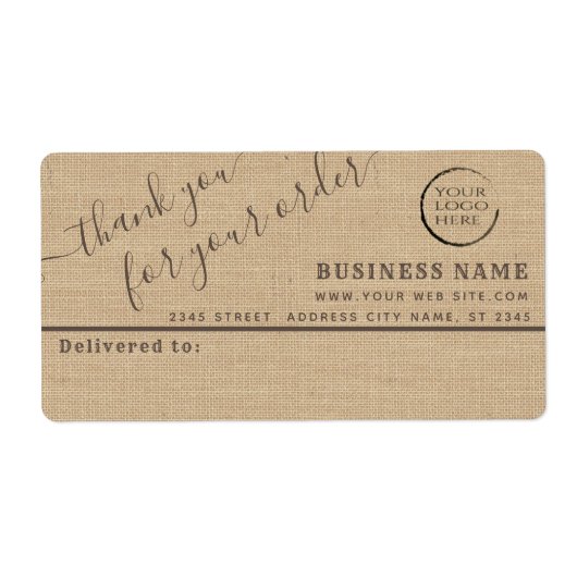 Logo burlap bedankt je zakelijk mailinglabel etiket (Voorkant)