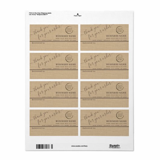 Logo burlap bedankt je zakelijk mailinglabel etiket (Full Sheet)