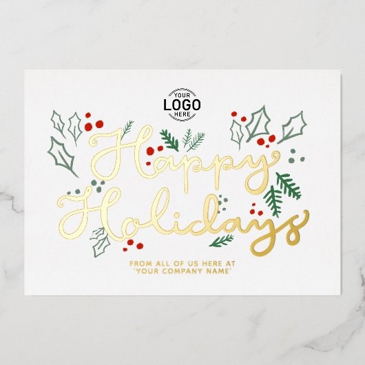 Logo Business Gold Lettering Prettige feestdagen W Folie Uitnodiging (Voorkant)