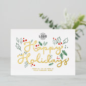 Logo Business Gold Lettering Prettige feestdagen W Folie Uitnodiging (Staand Voorkant)