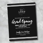 Logo Business Grand Opening Briefkaart<br><div class="desc">Een leuke maar eenvoudige zwart-wit uitnodiging voor een grote opening van een bedrijf of een merk of product launch party evenement. Voeg je eigen logo toe aan de bovenkant om het je branding te geven. U kunt alle tekst en achtergronden in elke kleur wijzigen en u kunt zelfs overschakelen naar...</div>