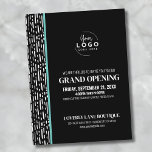 Logo Business Grand Opening Invitation Briefkaart<br><div class="desc">Een leuke maar eenvoudige zwart-wit uitnodiging voor een grote opening van een bedrijf of een merk of product launch party evenement. Voeg je eigen logo toe aan de bovenkant om het je branding te geven. Schattige zwart-wit stip en streeppatroon aan de zijkant voor een schattig accent. U kunt alle tekst...</div>