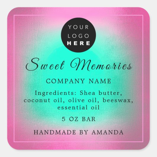 Logo Butter Cosmetic Soap Product Label Roze Groen (Voorkant)