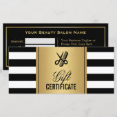 Logo cadeaubon gouden zwart-wit gestreepte kappers (Voorkant / Achterkant)