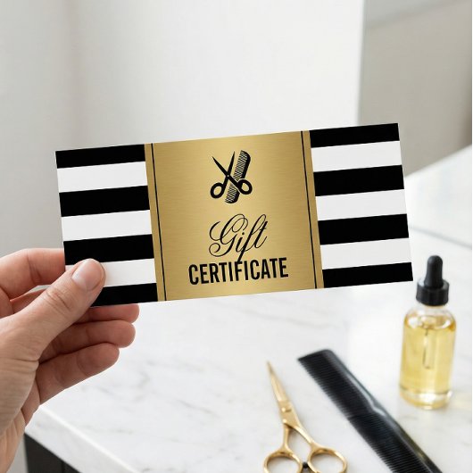 Logo cadeaubon kapperszaak goud Z&W strepen
