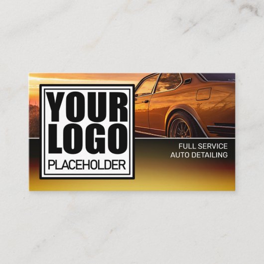 Logo Car Photo Template Golden Chrome Ombre Visitekaartje (Voorkant)