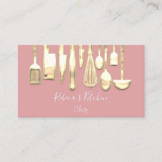 Logo Chef Restaurant Stylish Knifes Roos Visitekaartje (Voorkant)