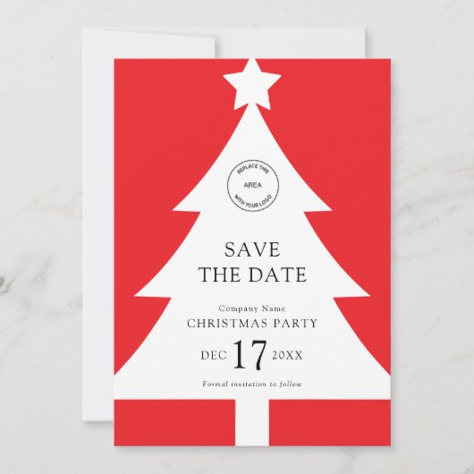 Logo Christmas Tree Party Rood Bewaar de datum Kaart (Voorkant)