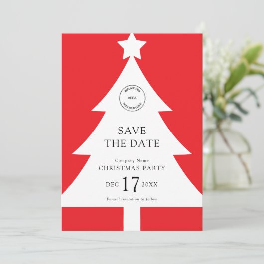 Logo Christmas Tree Party Rood Bewaar de datum Kaart (Staand voorkant)