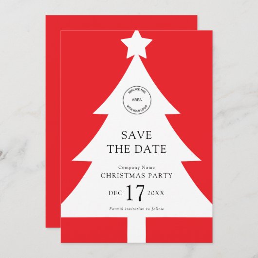 Logo Christmas Tree Party Rood Bewaar de datum Kaart (Voorkant / Achterkant)