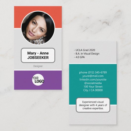 Logo Circle Lijst Classic Werkzoekende Creative Pi Visitekaartje (Voorkant / Achterkant)