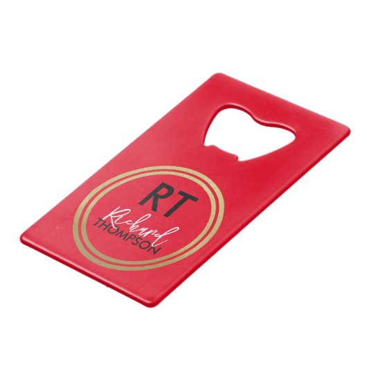 Logo Cirkel Monogram Rood Creditkaart Flessenopener (Voorkant Gekanteld)