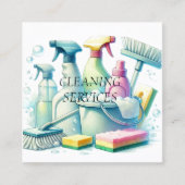 Logo Cleaning Services Waterverf Commercial Vierkante Visitekaartje (Voorkant)