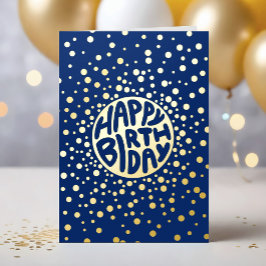 Logo Confetti Blue Business Gold Happy Birthday Folie Wenskaart