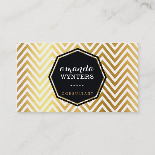 LOGO Cool Chevron Patroon gouden folie badge achth Visitekaartje (Voorkant)