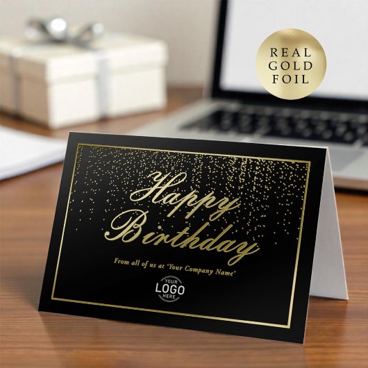 Logo Corporate Black Gold Happy Birthday Folie Wenskaart